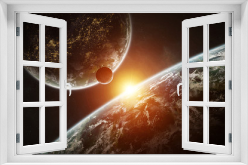 Fototapeta Naklejka Na Ścianę Okno 3D - Distant planet system in space with exoplanets 3D rendering elements of this image furnished by NASA