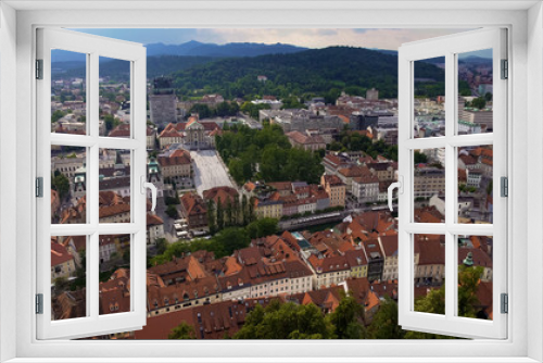 Fototapeta Naklejka Na Ścianę Okno 3D - Amazing panorama of Ljubljana, old historical center of Slovenian capital city
