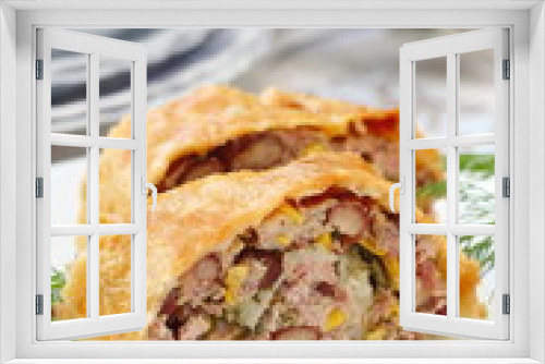 Fototapeta Naklejka Na Ścianę Okno 3D - Meat pie with haricot and sweet corn