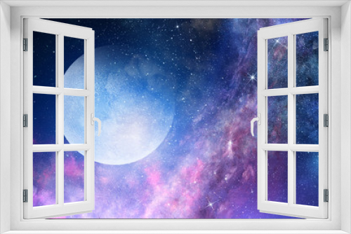Fototapeta Naklejka Na Ścianę Okno 3D - Full moon in night starry sky