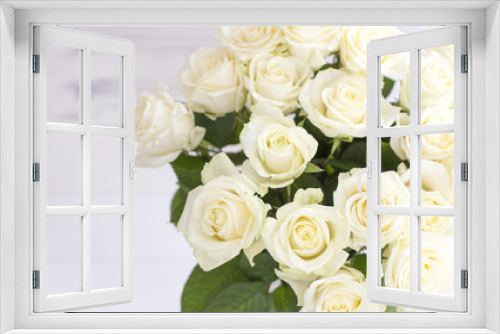 Fototapeta Naklejka Na Ścianę Okno 3D - Bouquet of white roses in a vase. Bouquet of chic white roses