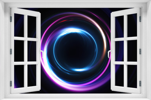 Fototapeta Naklejka Na Ścianę Okno 3D - Abstract 3d illustration neon background. luminous swirling. Glowing spiral cover. Black elegant. Halo around. Power isolated. Sparks particle.Space tunnel. LED color ellipse. Glint glitter.