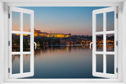 Fototapeta Naklejka Na Ścianę Okno 3D - Illuminated Prague Castle and Charles bridge after the sunset, Czech Republic