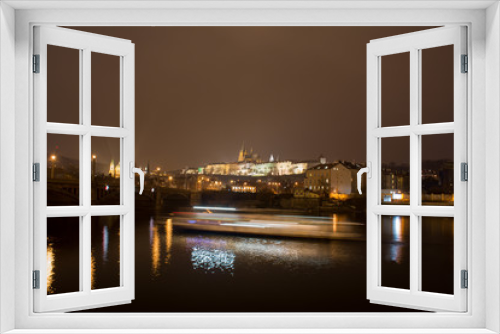 Fototapeta Naklejka Na Ścianę Okno 3D - St Vitus Cathedral view over Vltava river & Charles Bridge. Cityscape