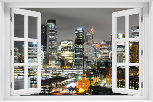 Fototapeta Naklejka Na Ścianę Okno 3D - Dazzling night cityscape view of the Sydney central business district skyline and Circular Quay