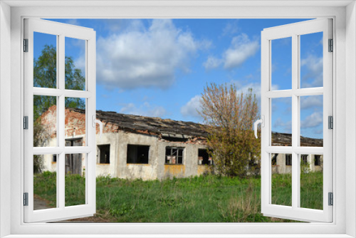 Fototapeta Naklejka Na Ścianę Okno 3D - One km. near Chernobyl area border. Abandoned huge milk farm.Kiev region. Ukraine