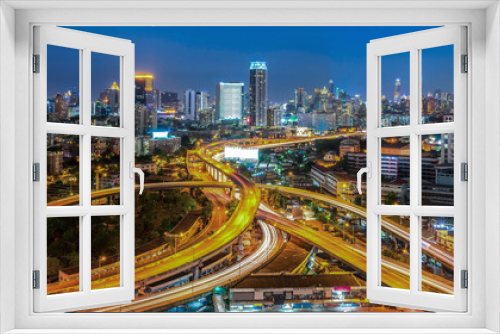 Fototapeta Naklejka Na Ścianę Okno 3D - night of the Metropolitan Bangkok City downtown cityscape urban skyline  Thailand in December 2017 - Cityscape Bangkok city Thailand