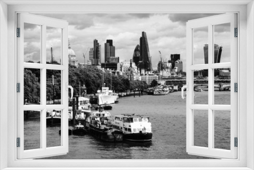 Fototapeta Naklejka Na Ścianę Okno 3D - Cityscape with St Paul Cathedral and modern buildings of London City, UK. Black and white