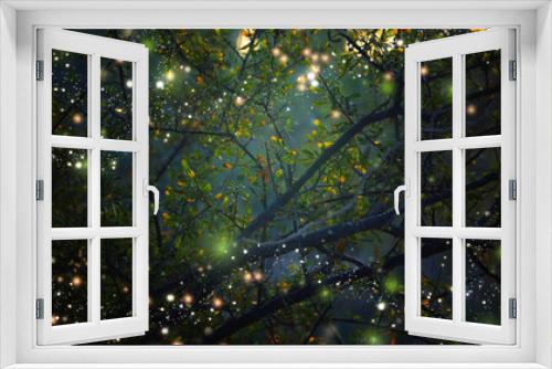 Fototapeta Naklejka Na Ścianę Okno 3D - Abstract and magical image of Firefly flying in the night forest. Fairy tale concept.