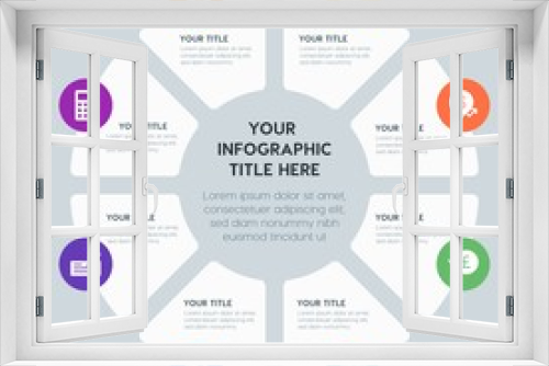 Circle chart business, money, charts infographic template with 8 options for presentations, advertising, annual reports