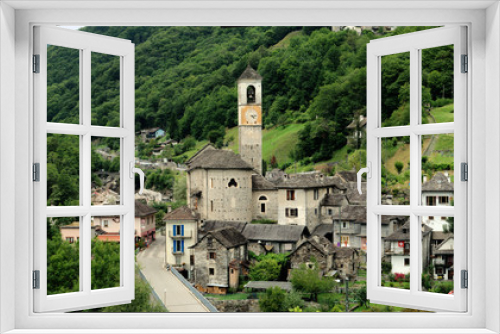 Fototapeta Naklejka Na Ścianę Okno 3D - Lavertezzo; village in the Valle Versasca, Ticino, including church of Madonna degli Angeli