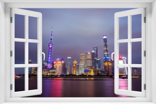 Fototapeta Naklejka Na Ścianę Okno 3D - Night Scene of The Oriental Pearl Tower in Shanghai,China April 2018