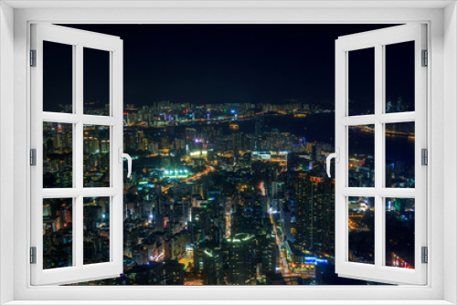 Fototapeta Naklejka Na Ścianę Okno 3D - Cityscape of Kowloon with colourful lights in futuristic style