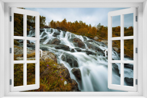 Fototapeta Naklejka Na Ścianę Okno 3D - Lofoten waterfall on Moskenesoya, Lofoten, Norway
