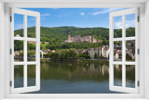 Fototapeta Naklejka Na Ścianę Okno 3D - View over the Nekar to the Heidelberg Castle and the old town_Heidelberg, Baden Wuerttemberg, Germany