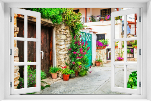 Fototapeta Naklejka Na Ścianę Okno 3D - Beautiful floral streets of traditioanl villages of Cyprus island