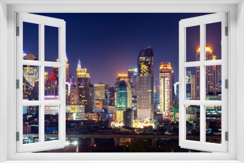 Fototapeta Naklejka Na Ścianę Okno 3D - Cityscape at night in Bangkok, Thailand.