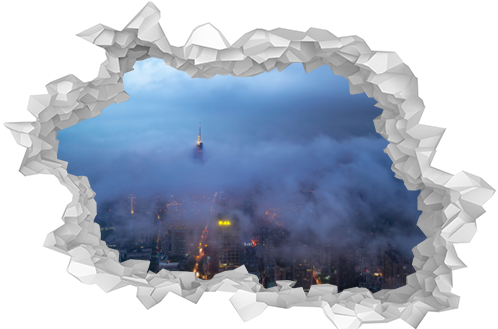 Ariel view of modern city, in cloud