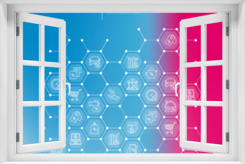 Percentages concept in honeycombs with thin line icon: loan, credit, offer, interest rate, sale, discount, percentage graph of growth or fall, leasing, on screen of laptop. Modern vector illustration.