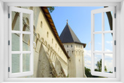 Fototapeta Naklejka Na Ścianę Okno 3D - White wall and tower of Savvino-Storozhevsky Monastery, Russia