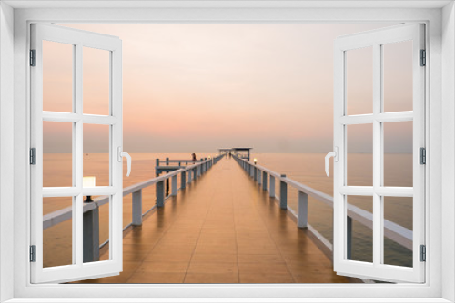 Fototapeta Naklejka Na Ścianę Okno 3D - view of bridge on the sea,scenic of beautiful evening.
