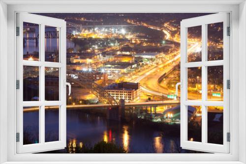 Fototapeta Naklejka Na Ścianę Okno 3D - Warehouses on Chateau neighborhood and bridges over the Ohio River, Pittsburgh, Pennsylvania, USA