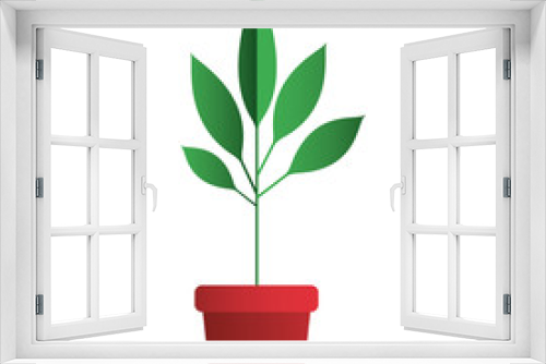 Fototapeta Naklejka Na Ścianę Okno 3D - leafs plant in pot decorative icon vector illustration design