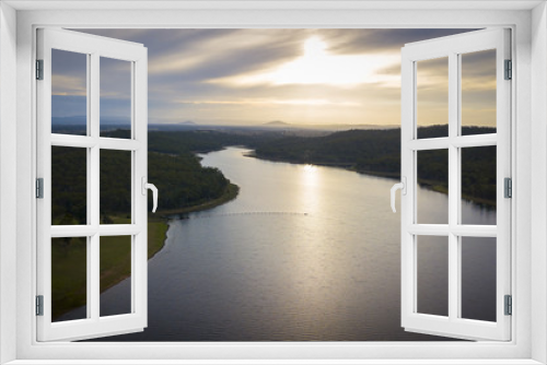 Fototapeta Naklejka Na Ścianę Okno 3D - Aerial drone view of Wivenhoe dam in the Scenic Rim, Queensland, Australia