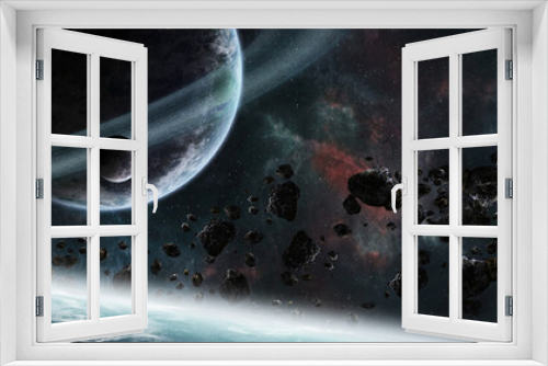Fototapeta Naklejka Na Ścianę Okno 3D - Panoramic view of planets in distant solar system 3D rendering elements of this image furnished by NASA