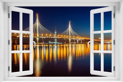 Fototapeta Naklejka Na Ścianę Okno 3D - Saint Petersburg. Cable-stayed bridge. Bridges of Petersburg. Neva River. Russia.