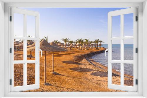 Fototapeta Naklejka Na Ścianę Okno 3D - Parasols on the beach of Red Sea in Hurghada, Egypt