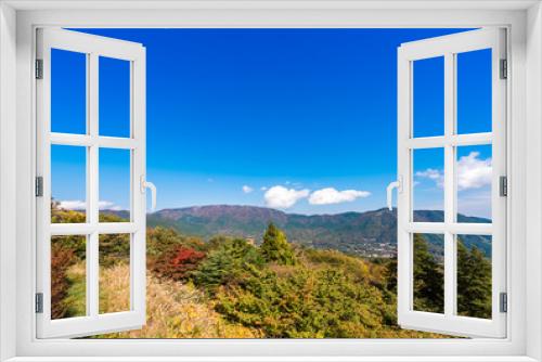 Fototapeta Naklejka Na Ścianę Okno 3D - View of the mountain landscape in Hakone, Japan. Copy space for text.