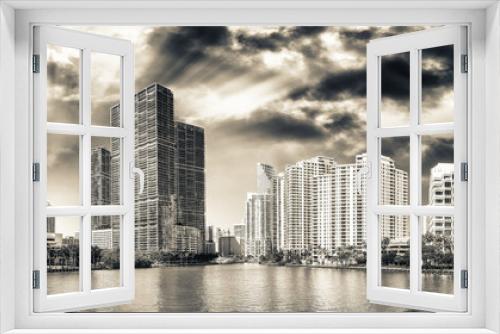 Fototapeta Naklejka Na Ścianę Okno 3D - Brickell Key, Miami. City skyline at sunset, panoramic view