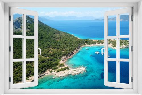 Fototapeta Naklejka Na Ścianę Okno 3D - Aerial drone bird's eye photo of tropical paradise island beach with emerald crystal clear waters
