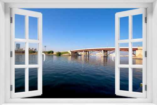 Fototapeta Naklejka Na Ścianę Okno 3D - Beautiful view of sharjah corniche bridge and union flag