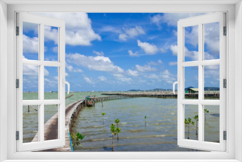 Fototapeta Naklejka Na Ścianę Okno 3D - Bridge to fisherman house in Thai sea
