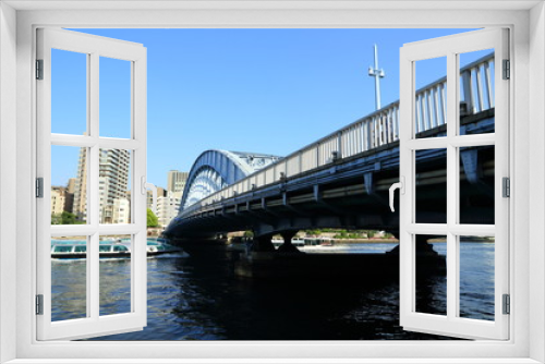 Fototapeta Naklejka Na Ścianę Okno 3D - 隅田川に架かる重要建造物・永代橋