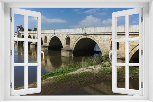 Bridge from period of Ottoman Empire over Meric River in city of Edirne,  East Thrace, Turkey