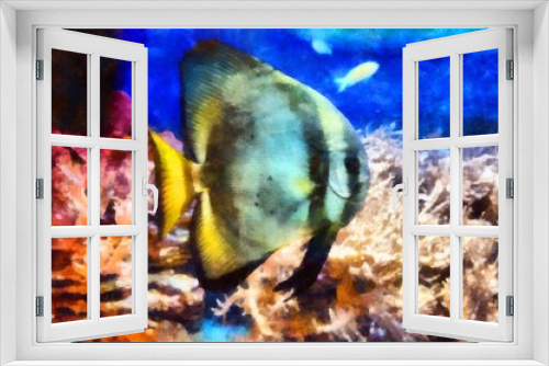 Fototapeta Naklejka Na Ścianę Okno 3D - Bright big multicolored fish; watercolor painting, art illustration; 