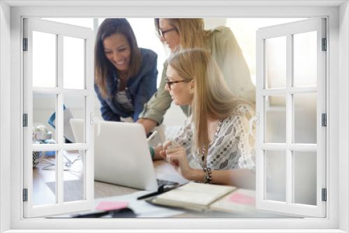 Startup businesswomen meeting in office and working on laptop