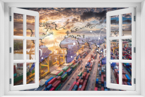 Fototapeta Naklejka Na Ścianę Okno 3D - Global Network and Connection Logistics Technology Concept of   Logistic and transport concept in front Industrial Container Cargo freight ship for Concept of fast or instant shipping