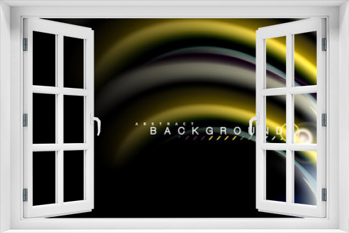 Fototapeta Naklejka Na Ścianę Okno 3D - Color shiny light effects on black, liquid style multicolored wavy shape