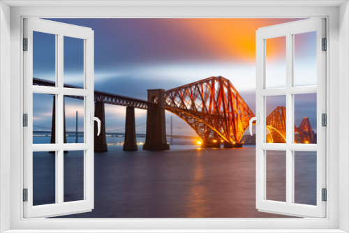 Fototapeta Naklejka Na Ścianę Okno 3D - Evening view Forth Bridge, railway bridge over Firth of Forth near Queensferry in Scotland