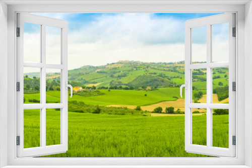 Fototapeta Naklejka Na Ścianę Okno 3D - Panorama of Rural Landscape at summer fields in Italian province of Ancona, Italy