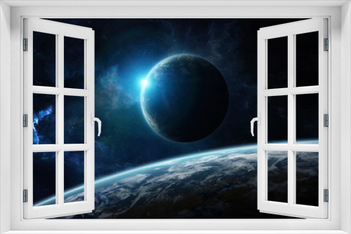 Fototapeta Naklejka Na Ścianę Okno 3D - Distant planet system in space with exoplanets 3D rendering elements of this image furnished by NASA