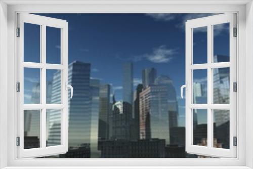 Fototapeta Naklejka Na Ścianę Okno 3D - panorama of a modern city, view of skyscrapers,
3D rendering

