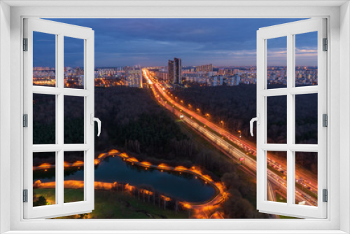 Fototapeta Naklejka Na Ścianę Okno 3D - Bird's eye view of Cityscape at twilight.