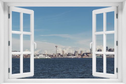 Fototapeta Naklejka Na Ścianę Okno 3D - Seattle city skyline from Alki Beach in Washington with ferry and Space Needle