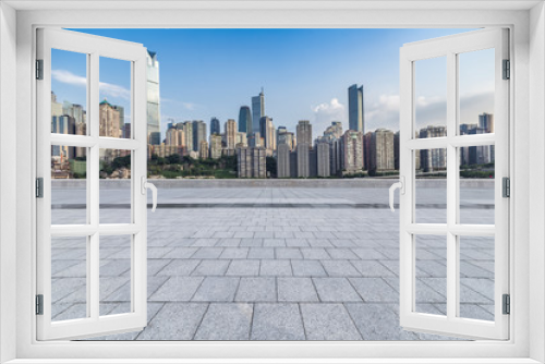 Fototapeta Naklejka Na Ścianę Okno 3D - Panoramic skyline and buildings with empty concrete square floor，chongqing city，china