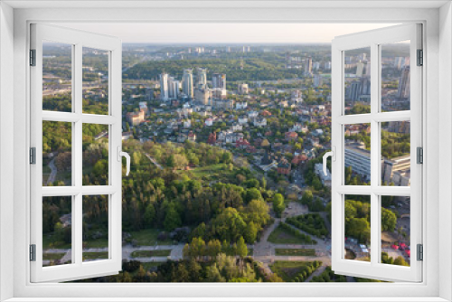 Fototapeta Naklejka Na Ścianę Okno 3D - A bird's eye view, panoramic view from the drone to the view of the central alley of the Botanical Garden and the construction of the Pechersk district in the city of Kiev, Ukraine